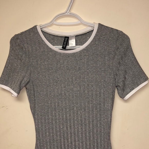 H&M Grey Mini Dress W/ White Trim Size 6 - Picture 4 of 8